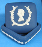 Queen Elizabeth II Silver Jubilee 1977 Blue Jasperware Square Wedgwood Lidded Box