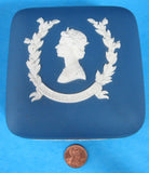 Queen Elizabeth II Silver Jubilee 1977 Blue Jasperware Square Wedgwood Lidded Box