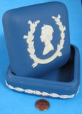 Queen Elizabeth II Silver Jubilee 1977 Blue Jasperware Square Wedgwood Lidded Box
