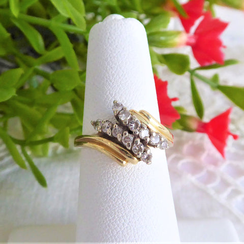 Ring 14k Gold 12 Diamonds Bypass 1980s 12 Brilliant Cut Diamonds Cluster Engagement