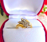 Ring 14k Gold 12 Diamonds Bypass 1980s 12 Brilliant Cut Diamonds Cluster Engagement