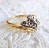 Ring 14k Gold 12 Diamonds Bypass 1980s 12 Brilliant Cut Diamonds Cluster Engagement