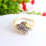 Ring 14k Gold 12 Diamonds Bypass 1980s 12 Brilliant Cut Diamonds Cluster Engagement