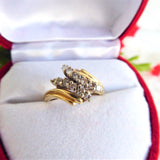 Ring 14k Gold 12 Diamonds Bypass 1980s 12 Brilliant Cut Diamonds Cluster Engagement