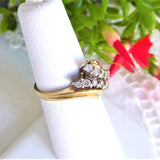 Ring 14k Gold 12 Diamonds Bypass 1980s 12 Brilliant Cut Diamonds Cluster Engagement