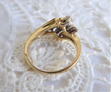 Ring 14k Gold 12 Diamonds Bypass 1980s 12 Brilliant Cut Diamonds Cluster Engagement