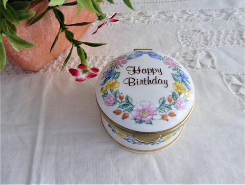 Happy Birthday Trinket Box English Porcelain 1980s Ring Box Trinket Falcon UK