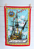 HMS Victory Tea Towel 1980s Admiral Nelson Warship Ulster Irish Linen Sailing Ship