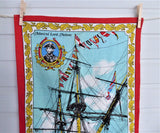 HMS Victory Tea Towel 1980s Admiral Nelson Warship Ulster Irish Linen Sailing Ship