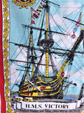 HMS Victory Tea Towel 1980s Admiral Nelson Warship Ulster Irish Linen Sailing Ship