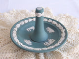 Ring Holder Wedgwood Teal Green Jasperware 1980s Cupids Proposal