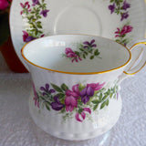 Pink And Purple Wild Flowers Cup And Saucer Queen's Bone China 1980s Rosina