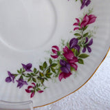 Pink And Purple Wild Flowers Cup And Saucer Queen's Bone China 1980s Rosina