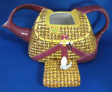 Teapot Fishing Creel Figural Fishing Basket Fly Fishing 1980s Hand Painted