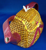 Teapot Fishing Creel Figural Fishing Basket Fly Fishing 1980s Hand Painted