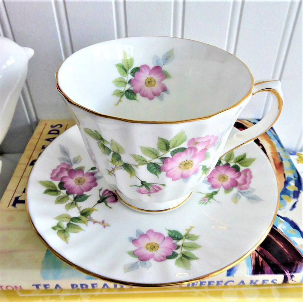 Duchess Pink Wild Rose Cup and Saucer English Bone China 1980s Dog Ros ...