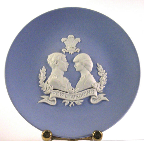 Wedding Plate 1981 Charles Diana Wedgwood Jasperware White On Blue