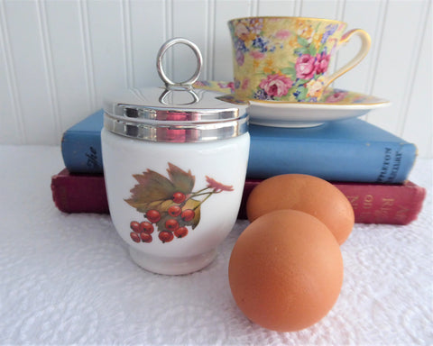 Evesham King Egg Coddler Royal Worcester Double Plum Leaf 1990s Double