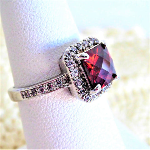 Red Faux Ruby Ring Fancy Cut Dinner Faux Diamonds 1990s Party Fancy Cu ...