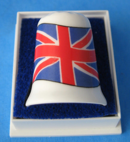 English Thimble Union Jack EU Bone China Mint In Box 1970s British Flag