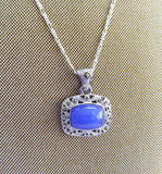 Lavender Jadeite Chinese Cabochon Pendant Necklace 12 Carats Sterling Silver Marcasites