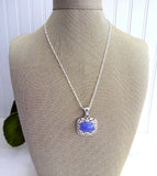 Lavender Jadeite Chinese Cabochon Pendant Necklace 12 Carats Sterling Silver Marcasites