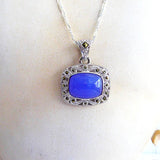 Lavender Jadeite Chinese Cabochon Pendant Necklace 12 Carats Sterling Silver Marcasites