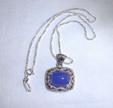 Lavender Jadeite Chinese Cabochon Pendant Necklace 12 Carats Sterling Silver Marcasites