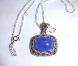 Lavender Jadeite Chinese Cabochon Pendant Necklace 12 Carats Sterling Silver Marcasites