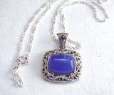 Lavender Jadeite Chinese Cabochon Pendant Necklace 12 Carats Sterling Silver Marcasites