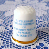 Thimble Prince William 18th Birthday 2000 English Bone China Royal Commemorative