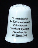 Thimble Brunel Anniversary 1706-2006 Bone China England Famous Engineer Sewing