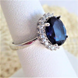 Faux Sapphire Diamond Halo 925 Silver Ring Size 6 Engagement Ring 1980s Estate