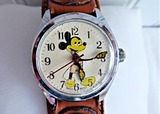 Vintage Mickey Mouse Wristwatch Not Running Leather Band Swiss Movement