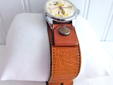Vintage Mickey Mouse Wristwatch Not Running Leather Band Swiss Movement