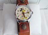 Vintage Mickey Mouse Wristwatch Not Running Leather Band Swiss Movement