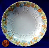 Pretty Embossed Flowers Bowl 1890s German Peach Blue Gold Teabag Caddy - Antiques And Teacups - 1