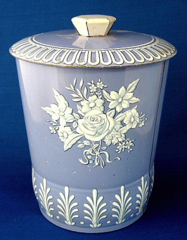 Tea Tin Tea Caddy Blue And White Canister Biscuit Tin 1950s England - Antiques And Teacups - 1