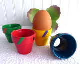 Eggcups Or Napkin Rings 4 Hand Painted Pottery Artisan Made 1980s