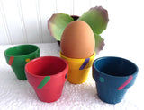 Eggcups Or Napkin Rings 4 Hand Painted Pottery Artisan Made 1980s