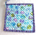 Purple Aqua Teapots Teacups Padded Potholders Pair of Hand Made Support Animal Charity