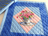 Pair of Padded Teacup Themed Potholders Blue Pink Hand Made Support Animal Charity