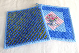 Pair of Padded Teacup Themed Potholders Blue Pink Hand Made Support Animal Charity