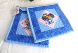 Potholders Pair Padded Teacup Themed Potholders Blue Pink Hand Made Support Animal Charity