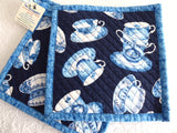 Blue Padded Teacups Potholders Pair of Hand Made Support Animal Charity