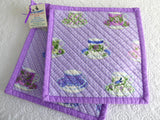 Purple Teacups Padded Potholders Pair of Hand Made Support Animal Charity