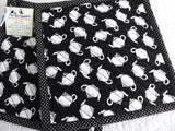 Black And White Teapots Padded Potholders Pair of Hand Made Support Animal Charity