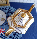 Fancy Teapot Paneled Blue Rose Heavy Gold A Wood Vintage 1960s Original Sticker