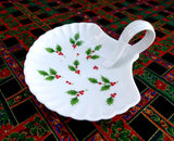 Christmas Dish With Handle Holly Design Porcelain Candy Lemon Dish 1960s