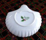 Christmas Dish With Handle Holly Design Porcelain Candy Lemon Dish 1960s